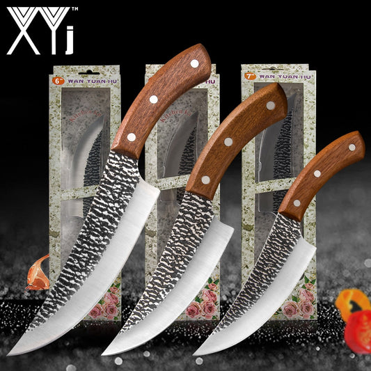 XYj 5&quot; 6&quot; 7&quot; inch Forged Sliced Boning Kitchen Knife Full Tang Handmade Survival Camping Serbian Hunting Chef Knife Gift Box